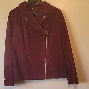 Isaac Mizrahi Live Women Moto Leather Suede Jacket Burgundy  Sz 14